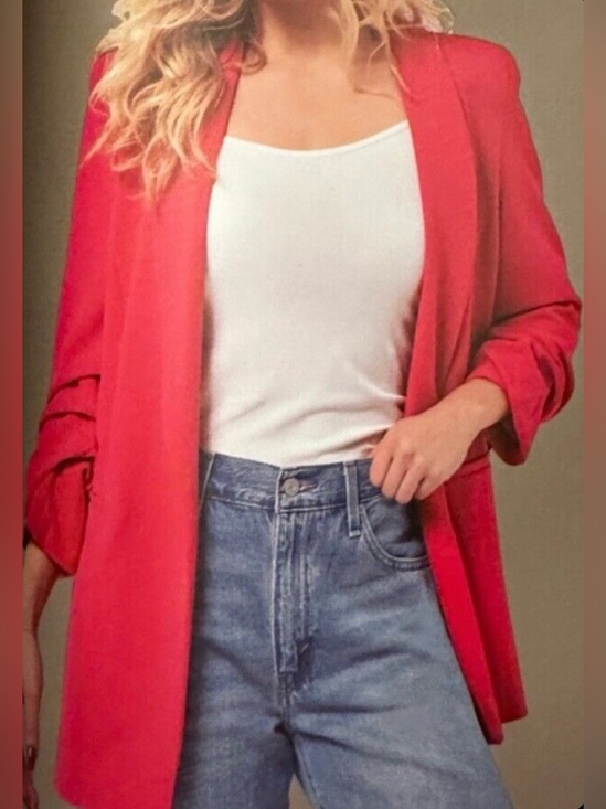 Dakota Blue Jackets & Blazers - NWT [Dakota Blue] Crepe Open-Front Ruched 3/4 Sleeve Blazer Hot Pink Women’s S